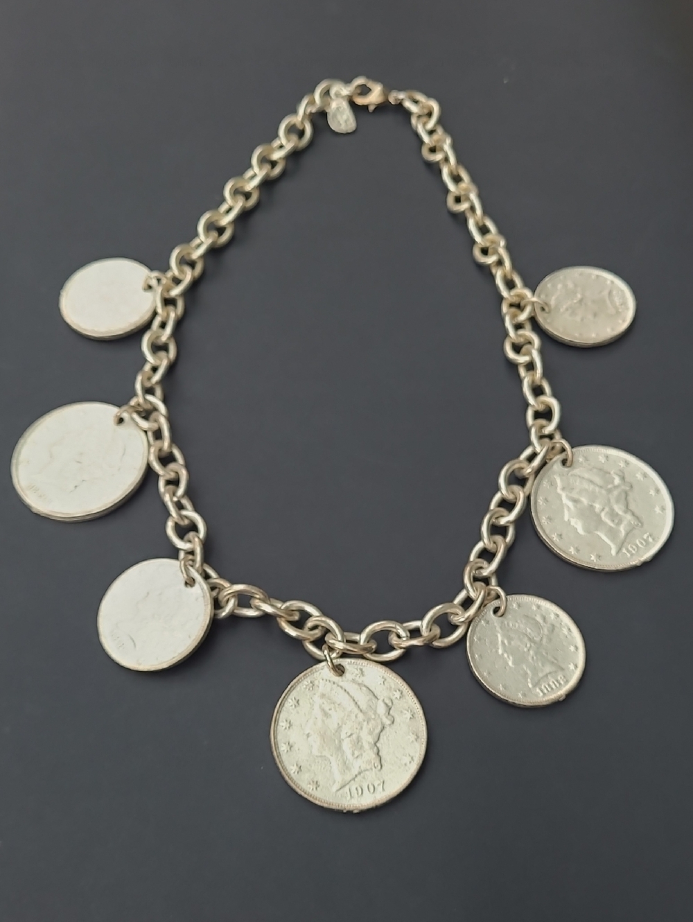 Yochi Silver-Tone Coin Charm Necklace with Dangling Medallions